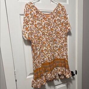 Boho Floral V-Neck Blouse in Orange and Cream